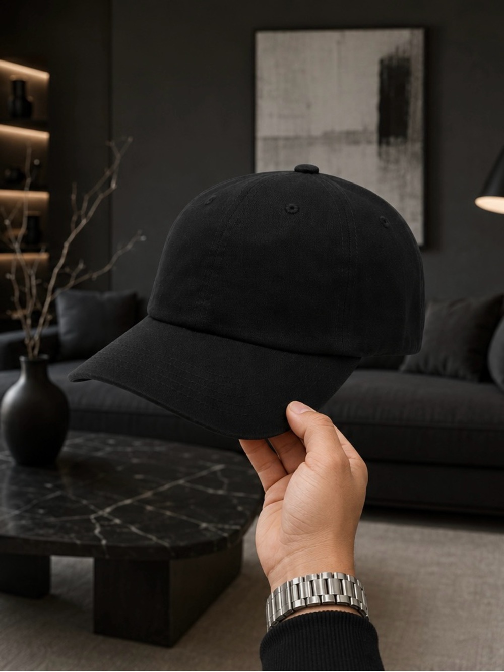New Era Cambridge Black Adjustable Dad Hat – Blank Curved Brim Cotton Cap